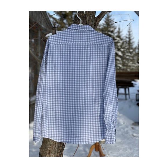 Michael Michael Kors Blue Plaid Button Up Shirt Roll Tab Sleeves Epaulets Sz L - Picture 6 of 6